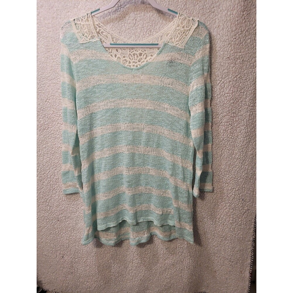 Pout Lace Neck Sweater XL – Soft Knit, Striped.. Q-13